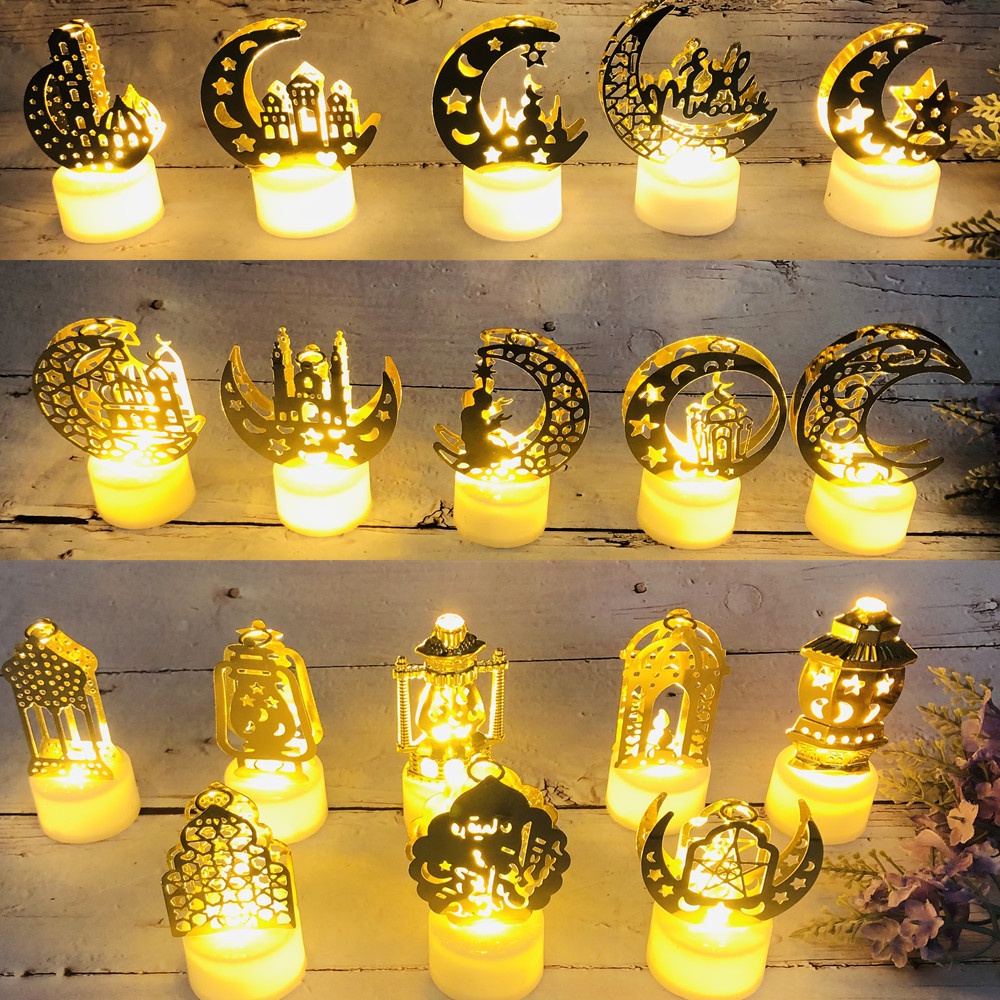 พร้อมแบตเตอรี่Raya ไฟตกแต่งน่ารักรอมฎอน LED เทียน Night Light Moon Star โคมไฟ