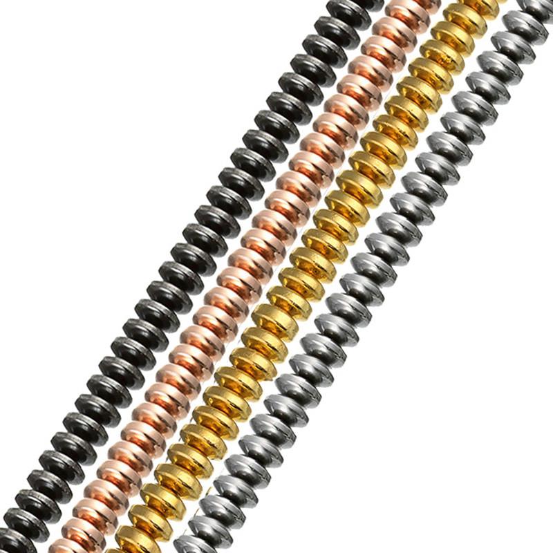 Hematite ลูกปัด 3*6 4*8 มม.Rose Gold สีดําหลวม Spacer Rondelles Diy ลูกปัดสําหรับเครื่องประดับทําอุปกรณ์เสริม