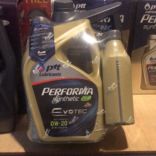 น้ำมันเครื่อง ปตท ptt performa synthetic eco Evotec technology 0w-20 api sp ILSAC GF-6A ขนาด 3 ลิตรแถม 1 ลิตร