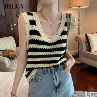 IELGY เสื้อกั๊กถัก ลายทาง สั้น ทรงหลวม สําหรับผู้หญิง ลดอายุ