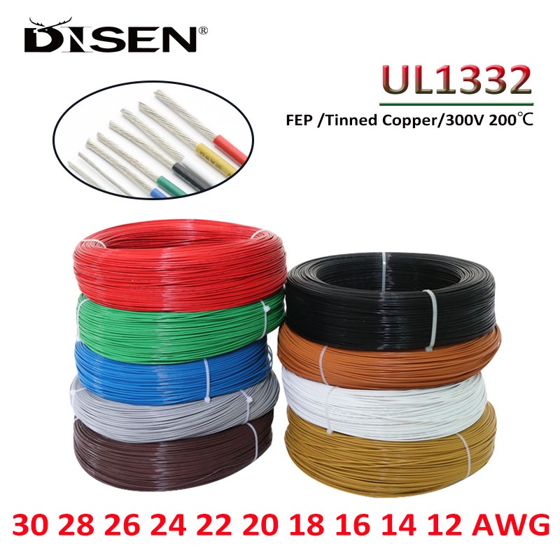 5m UL1332 PTFE สายฉนวนกันความร้อน 14-30 AWG ทนต่ออุณหภูมิสูงดีบุกอิเล็กทรอนิกส์ทองแดงชุบเงิน Multi C