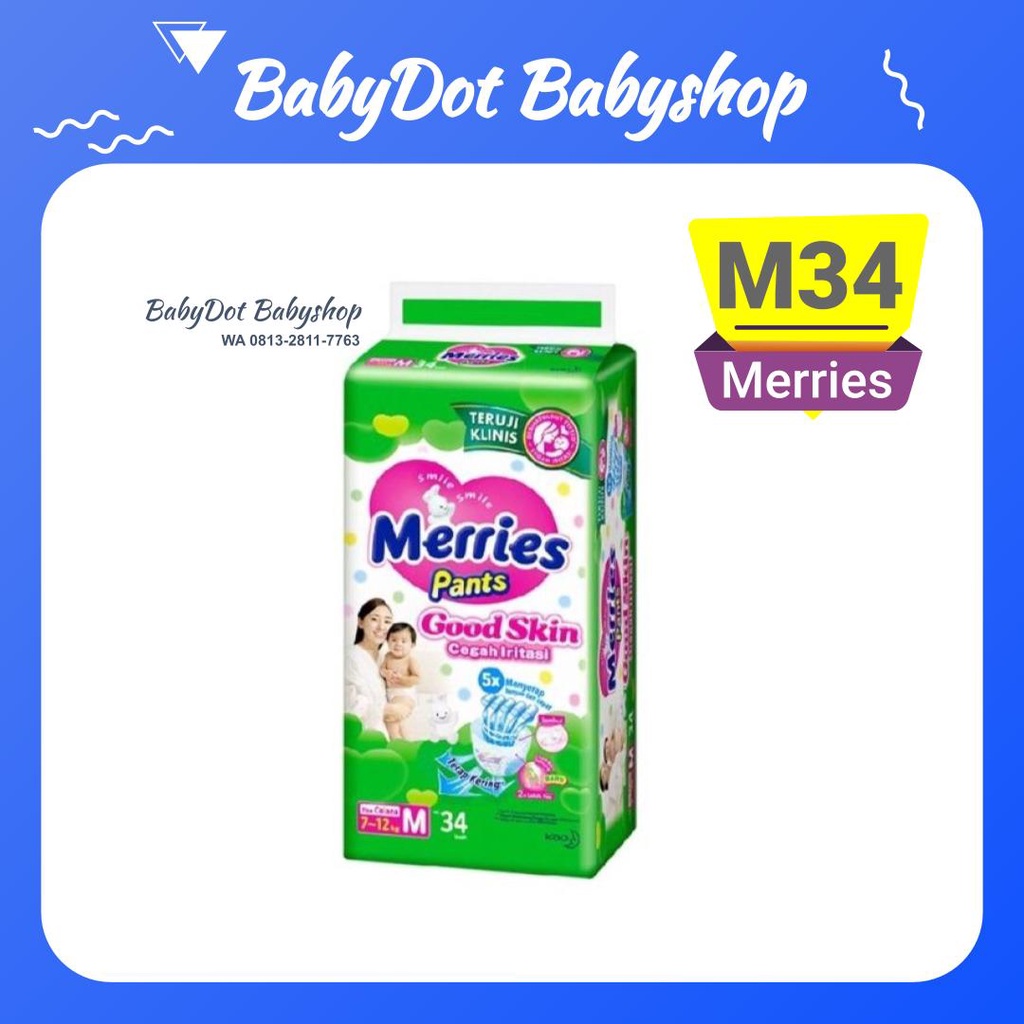 Pampers Merries M34 Pants Good Skin ผ้าอ้อมเด็กสําเร็จรูปคุณภาพระดับพรีเมียม สบายมาก