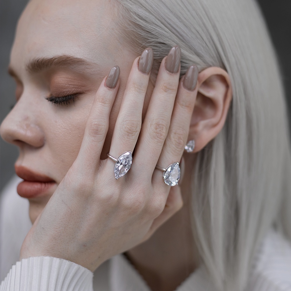 SWAN خاتم فضة Oversize Marquise بزركون — صورة 8