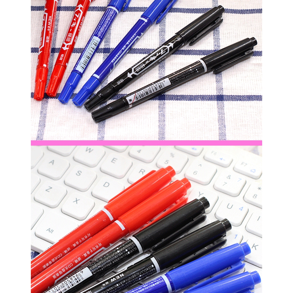 Twin Tip ปากกามาร์กเกอร์ถาวร Fine Point หมึกกันน้ํา Thin Nib Crude Nib หมึกสีดํา 0.5 มม.-2 มม. สีละเอียด ราคา ถูกที่สุด ดีลบีเคเค แกลเลอรีภาพที่ 6