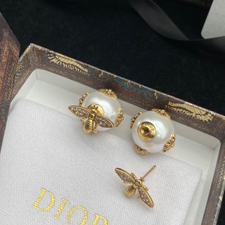 Dior ต่างหูมุก รูปผึ้ง ตัวอักษร แฟชั่น หรูหรา