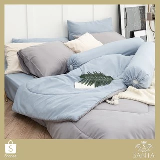 SANTA ชุด ผ้าปูที่นอน ผ้าห่ม ผ้านวม สีฟ้า สีเทาอ่อน