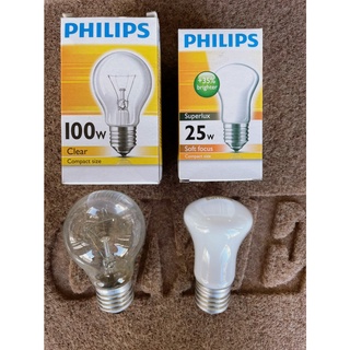 *PHILIPS หลอดไฟซุปเปอร์ลักซ์ ดอกเห็ด ไฟส้ม วินเทจ 25W, หลอดกลมใส ไฟส้ม 100W (ขั้ว E27) รหัส 226280 , 011213