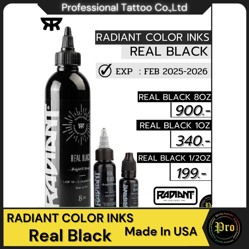 สีสัก RADIANT REAL BLACK 3ขนาด 1/2  ,1 ,8 ออนซ์