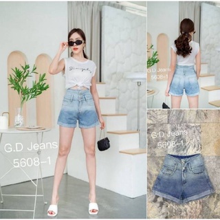 G.D.Jeans รุ่น 5608-1#กางเกงยีนส์ขาสั้นผ้าด้านเอวสูงฟอกสียีนส์โทนทูตามเทล