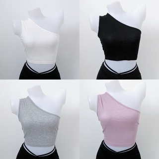 one shoulder crop top ผ้านิ่ม ผ้ายืดได้ดี ไม่มีฟองน้ำ