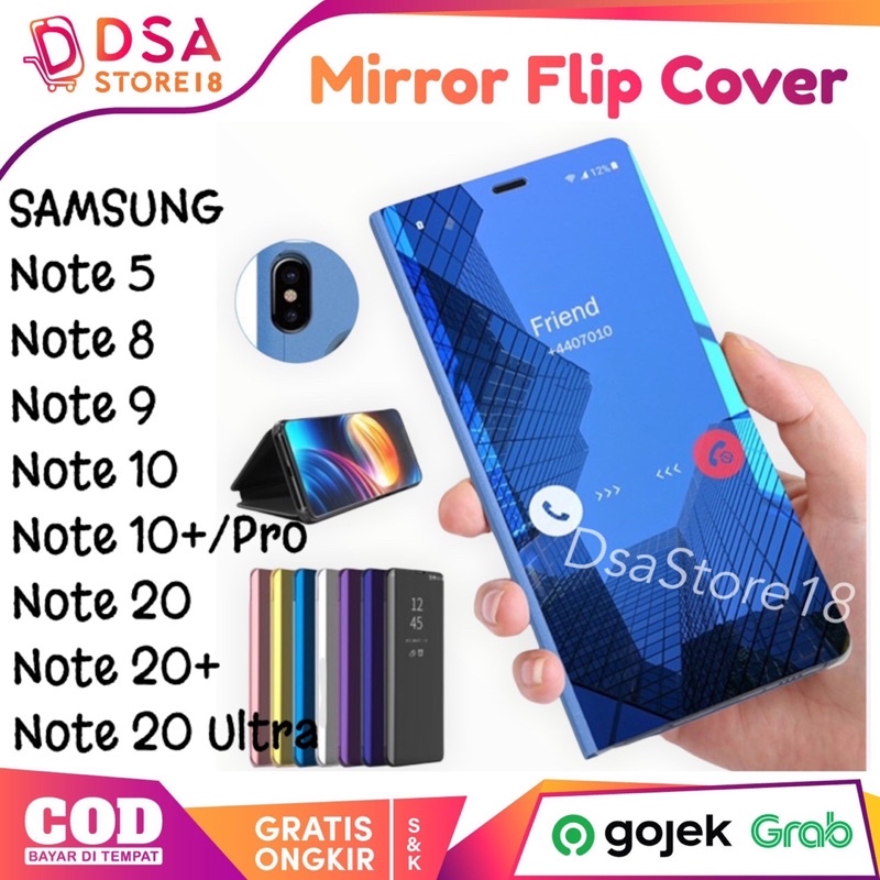 Case Clear View Samsung Note 5 8 9 10 Plus Note 20 Ultra Flip Mirror Casing Cover Stand Cover