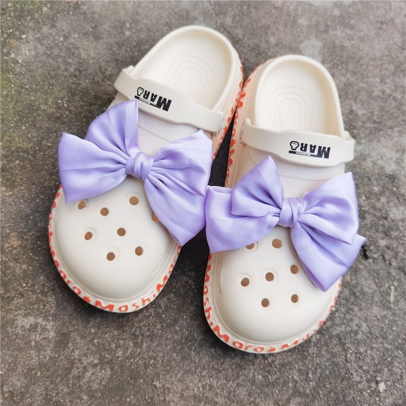 2 ชิ้น / เซต Crocs Charm Jibbitz โบว์รูรองเท้าหัวเข็มขัด Fugitive เจ้าหญิงผ้าอุปกรณ์ตกแต่งรองเท้า