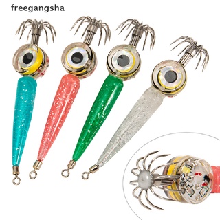 [FREG] LED Fishing Lure Squid Jig Hook Wooden Shrimp Octopus Fishing Luminous Bait FDH