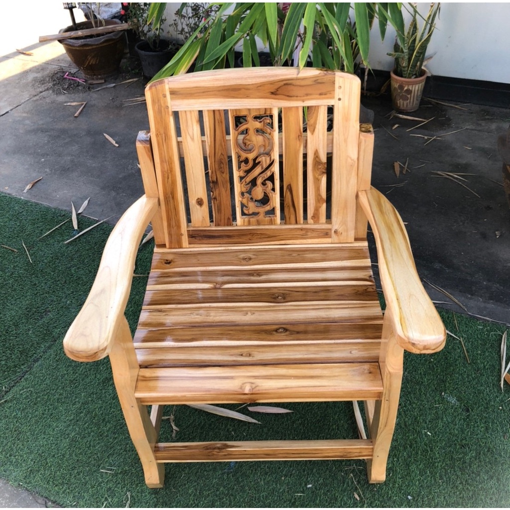 Sukthongแพร่ เก้าอี้ไม้สัก 50x54ซม.สูงถึงพนักพิง 85ซม. เก้าอี้ห้องรับแขก เก้าอี้เข้าชุดโซฟา พนักพิงลายไทย สีสักธรรมชาติ