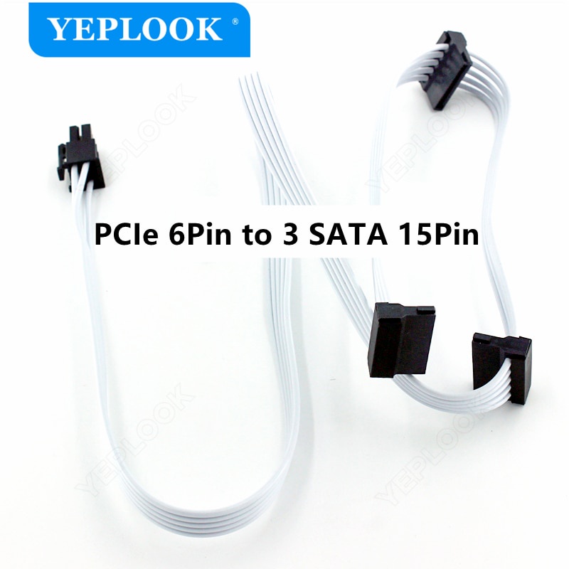 PCIe 6Pin ถึง 3 SATA 15Pin SSD สายไฟสําหรับ Corsair RM750x RM850x RM1000i แหล่งจ่ายไฟสีขาวรุ่น 18AWG