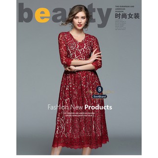 ชุดเดรสผ้าลูกไม้ทั้งชุด Elegant Lace Dress