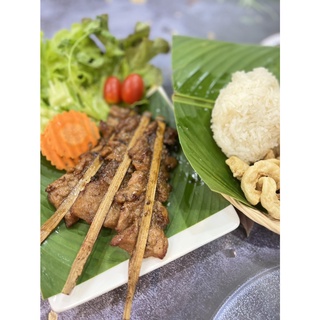 หมูปิ้งไร้เนื้อ หมูปิ้งเจ Grilled pork plant-based Vegan 10ไม้/แพค