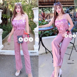 AT11858  Jumpsuit สายเดี่ยวอกวิ้ง