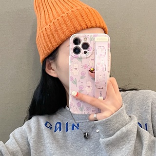 Cartoon 3D Wrist Band Lavender Flower Rabbit phone case for iPhone  14 14pro max 13 12PRO MAX 11pro max 7Plus X XS MAX Soft shell anti falling