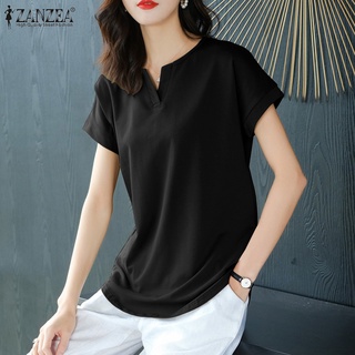 Zanzea เสื้อยืดแขนสั้น คอกลม ผ่าข้าง สีพื้น เข้ากับทุกการแต่งกาย สไตล์เกาหลี เรียบง่าย สําหรับผู้หญิง