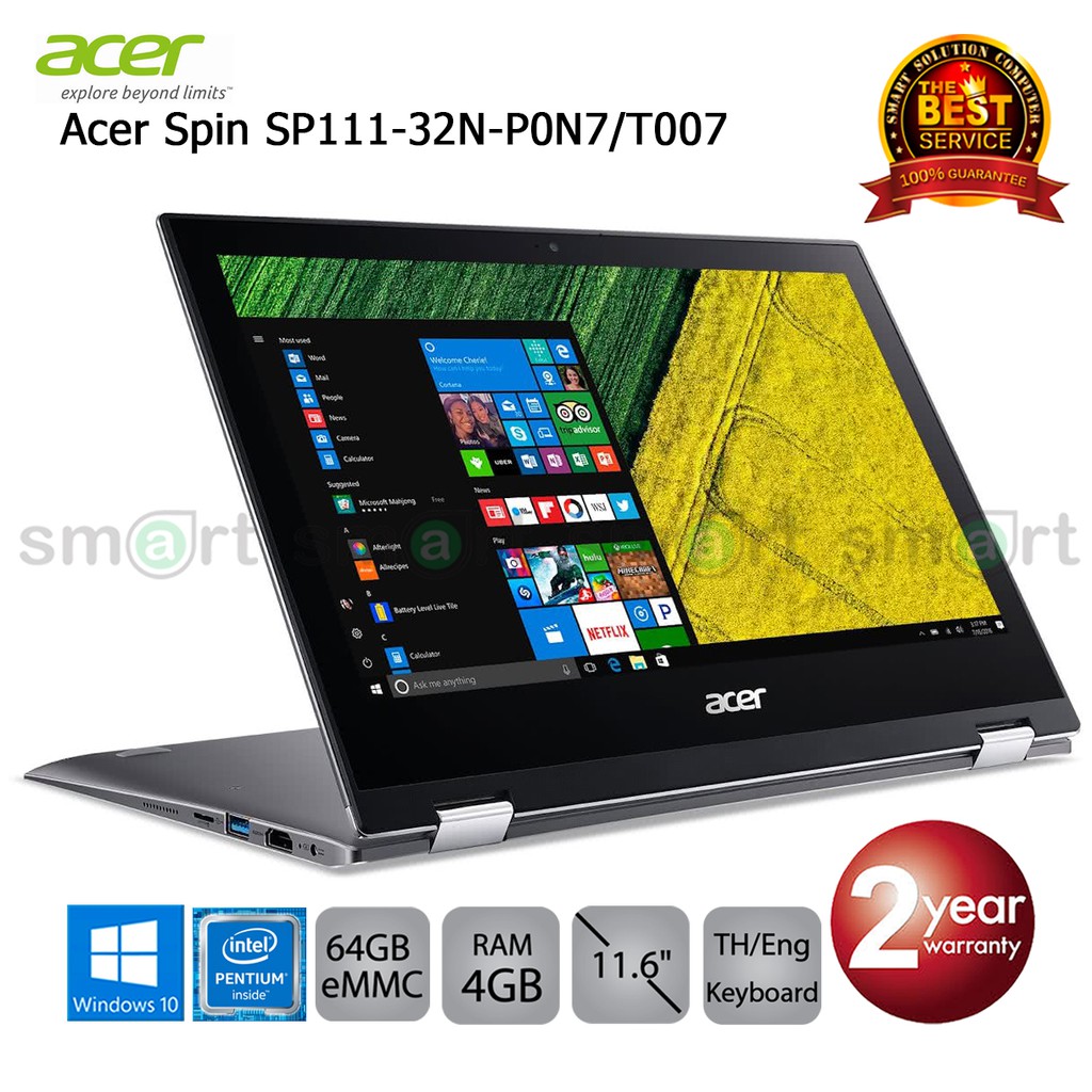 Acer Spin SP111-32N-P0N7/T007 (NX.GRMST.007) Pentium N4200/4GB/64GB eMMC/11.6/Win10 (Grey)