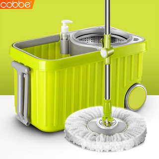 Cobbe Spin mop ชุดถังปั่นม๊อบ ชุดถังปั่นสแตนเลส ถังปั่นไม้ถูพื้น ถังปั่นน้ำ+ปั่นแห้ง ถังปั่นมีล้อ อุปกรณ์ถูพื้น