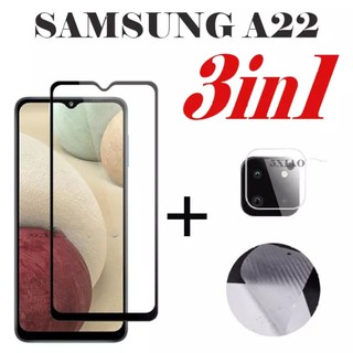 🔥โค้ดINC99LLE ลด70บาท🔥3in1 ฟิล์มเลนส์กล้อง + ฟิล์มกระจกเต็มจอ+ ฟิล์มหลัง For Samsung A22 4G ฟิล์มกันกระแทกขอบดำ