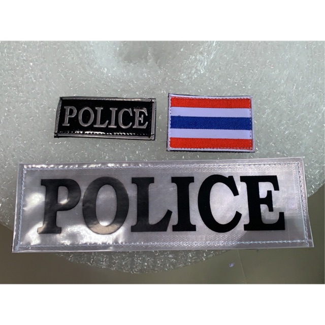 ป้าย Police สะท้อนแสง ป้ายตำรวจ ป้ายตีนตุ๊กแก ป้ายธงชาติ