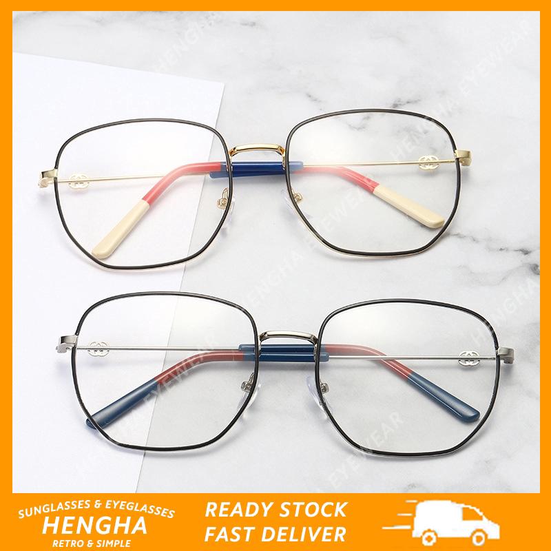 【HENGHA】ขายส่ง【พร้อมสต็อก】 INS แฟชั่นสไตล์ Retro Square แว่นตาป้องกันสีน้ำเงิน