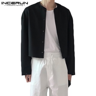 Incerun เสื้อเชิ้ตลําลองสําหรับผู้ชายแขนยาวสีพื้นทรงหลวม