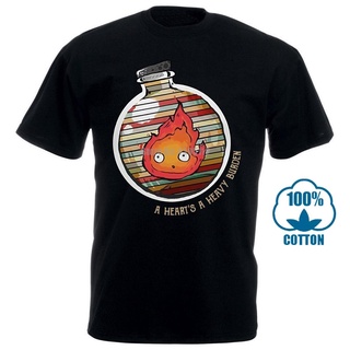 เสื้อยืด ผ้าฝ้าย พิมพ์ลาย Calcifer Ghibli A HeartS A Heavy Burden สีดํา สไตล์วินเทจ สําหรับผู้ชายS-5XL