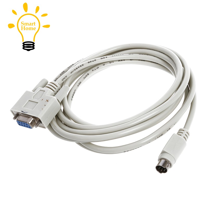 〔≈〕DB9P ถึง 8P Mini Din RS232 สายดาวน์โหลดสีขาว 8.2 Ft สําหรับ PLC DVP-EH