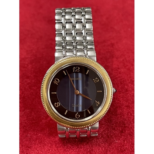 SEIKO DoLce Quartz ตัวเรือนสแตนเลส🏆ขอบทองคำแท้ 18 K นาฬิกาผู้ชาย นาฬิกามือสองของแท้