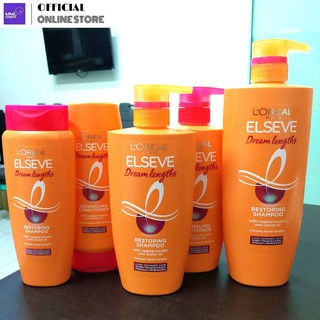 Loreal Elseve Dream lengths ลอรีอัล แชมพู และครีมนวด สูตรเข้มข้น สำหรับผมยาว แห้งเสียแตกปลาย มี3ขนาดให้เลือก