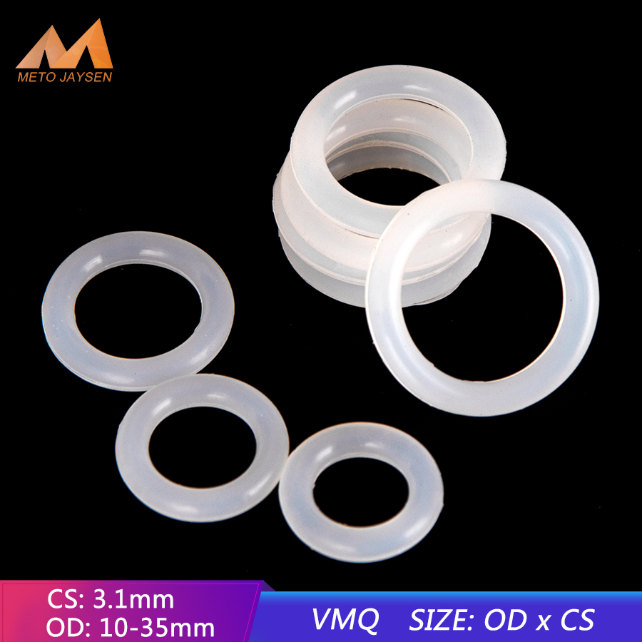 50PCS ยางซิลิโคน VMQ ซีล O-ring เปลี่ยนสีขาวปะเก็นแหวนเครื่องซักผ้า OD 10 มม.-35 มม.CS 3.1 มม.
