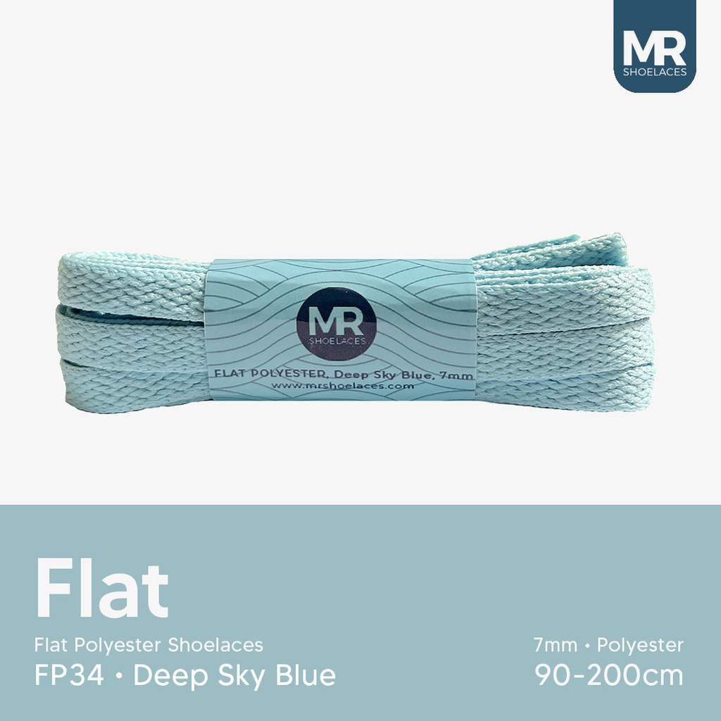 Original MR Shoelaces FP34 Sky Blue (Deep Sky Blue) เชือกผูกรองเท้าโพลีเอสเตอร์แบน 7mm 80cm 90cm 100