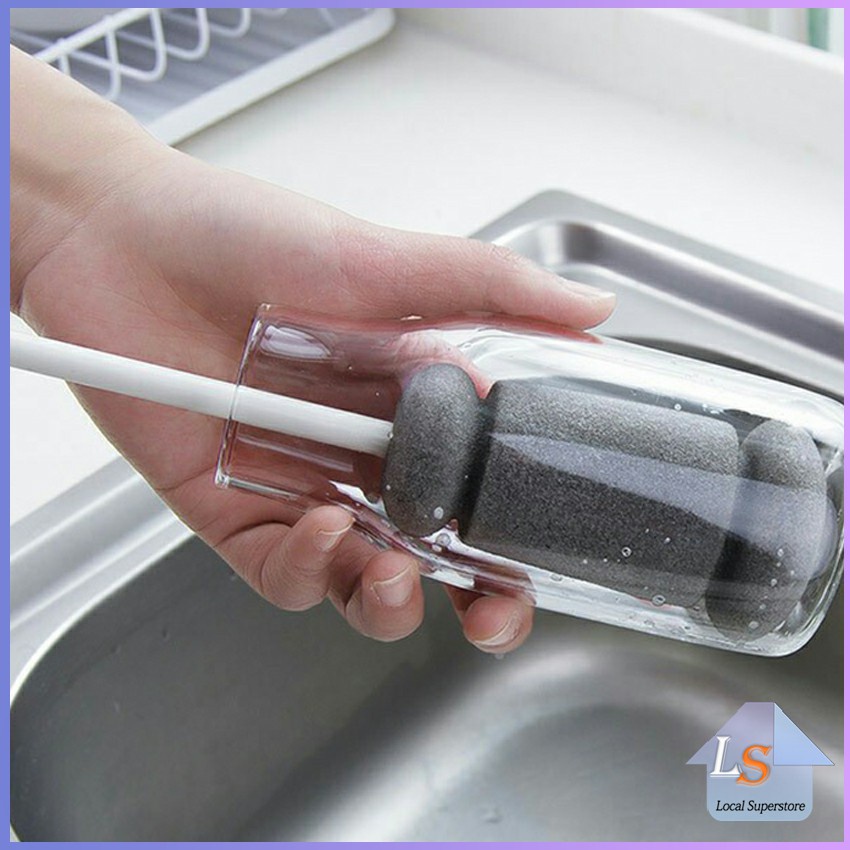 ด้ามจับขยาย แปรงฟองน้ำล้างแก้ว แปรงล้างขวด Sponge cup washing brush