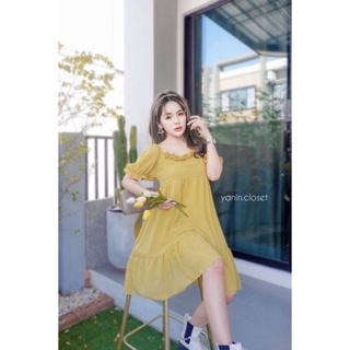 🌼 ꫛꫀꪝ  c o ll e c t i o n 🌼Mia chiffon MiniDress มินิเดรส เดรสสั้นแขนยาว ผ้าชีฟอง ซับในทั้งตัว แต่งคอระบายทรง oversize