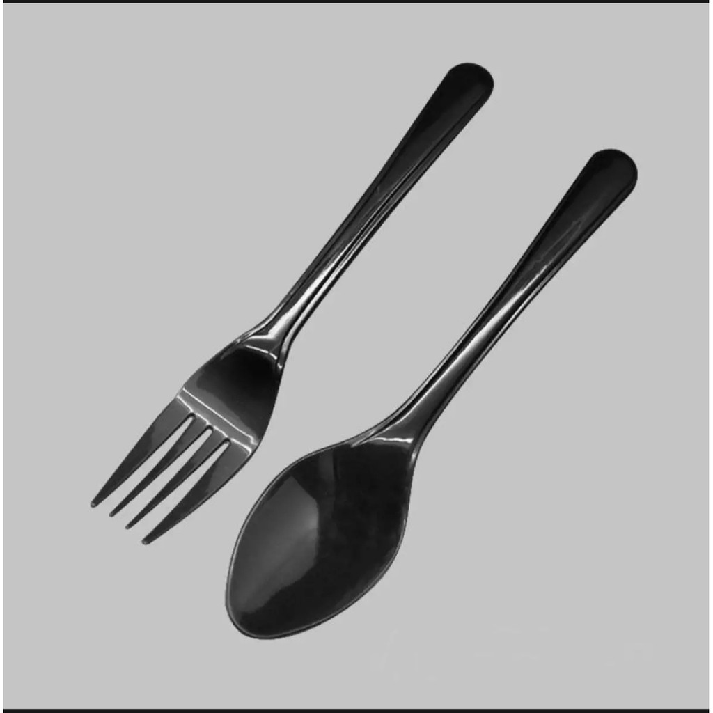 TZX 250 คู่ x ช้อนและส้อมพลาสติกสําหรับงานหนักแบบใช้แล้วทิ้ง 7 นิ้ว (สีดํา)