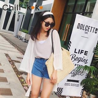 Lune 891 เสื้อคลุมตัวยาว แฟชั่นผ้าชีฟองริ้ว ผ้าบางนุ่มขนาดใหญ่ ใส่กันแดด คลุมกันลมร้อน