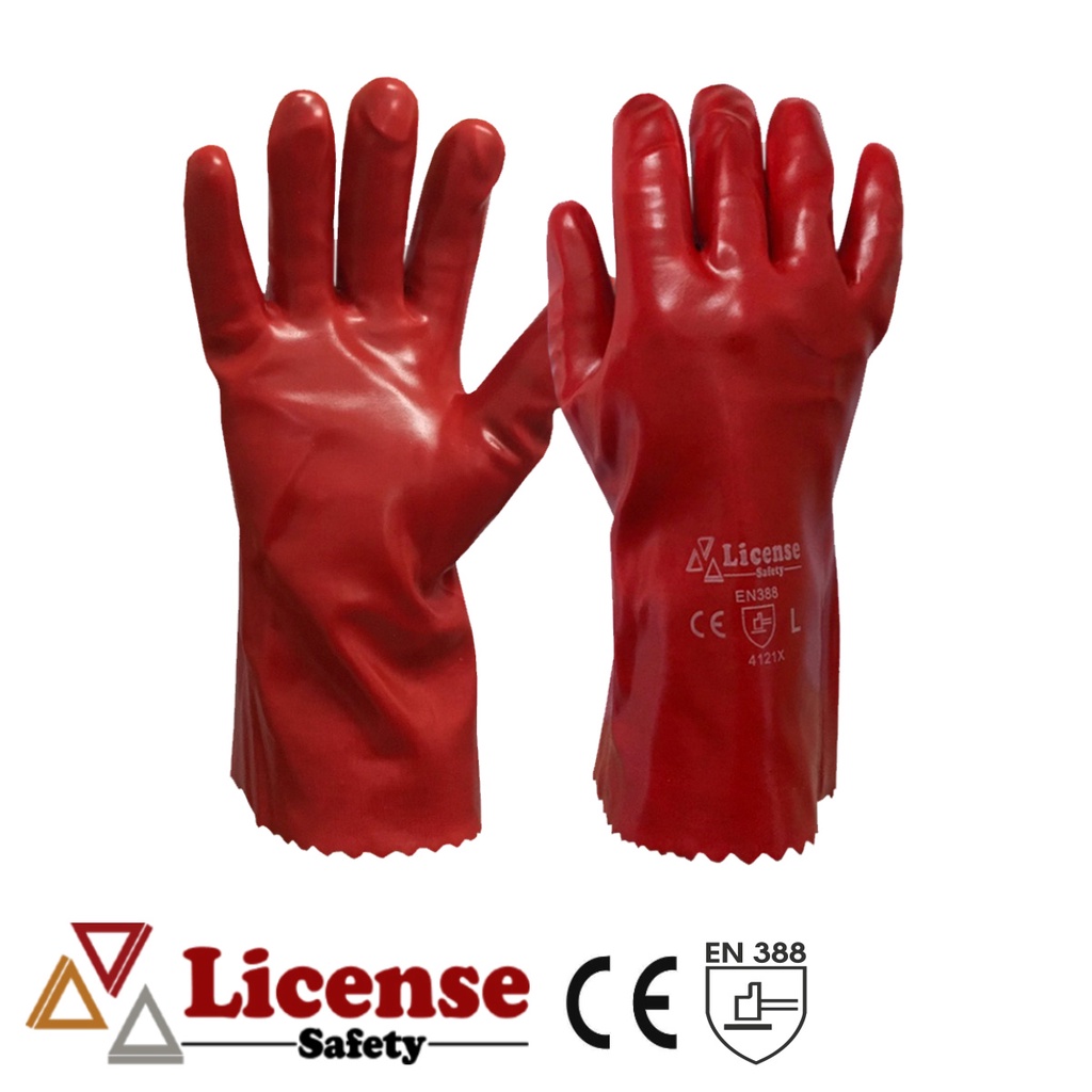 ถุงมือ PVC สีแดง License ยาว 30 cm ป้องกันสารเคมี