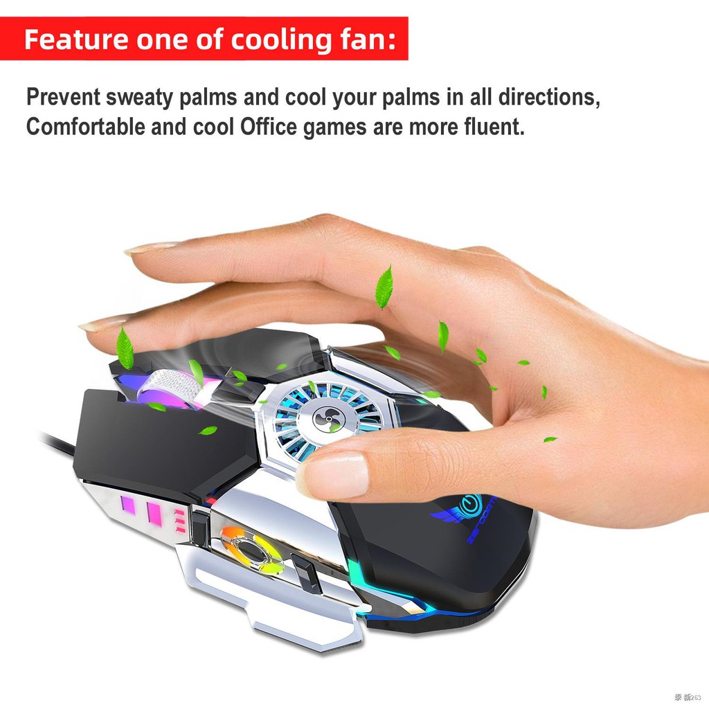 USB Wired Gaming Mouse With Cooling Fan Mechanical Feel Gamer Mouse
