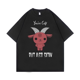 เสื้อยืด ขนาดใหญ่ พิมพ์ลาย Psycho Crucify "Youre Cute But Satan" | สีดํา | เสื้อยืด ขนาดใหญ่ | สไตล์วินเทจ | เสื้อท็อปส