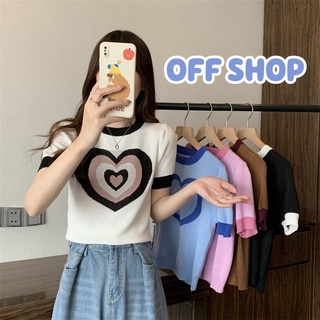 OFF SHOP พร้อมส่ง (OFF-80049) เสื้อยืดไหมพรมแขนสั้น คอกลม ลายหัวใจสีพาสเทลน่ารัก -C