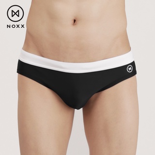 Noxx Swim Briefs: กางเกงว่ายน้ำ บรีฟ สีดำ ขอบเอวขาว