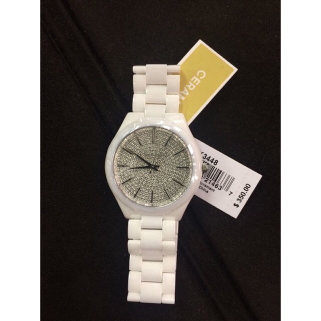 MK3448    42 mm. Michael Kors Women's MK3448 Slim Runway Watch With White Ceramic Band ราคาพิเศษ