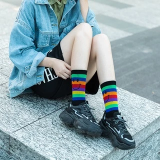 ถุงเท้าข้อกลาง ลายสไมล์ลี่ หน้ายิ้ม สีสดใส แฟชั่น ใส่ถ่ายรูปสวย พร้อมส่งจากไทย
