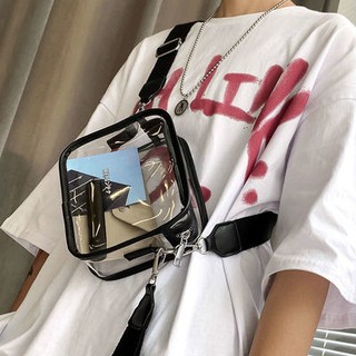 ❤ Trend#Crossbody bag male PVC transparent bag Japanese casual shoulder bag small bag . กระเป๋าสะพายข้าง