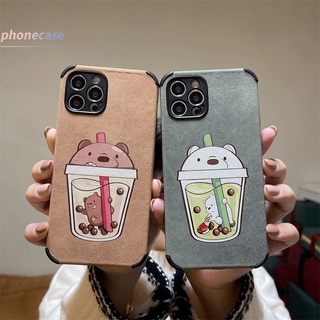 เคสไอโฟน เคสโทรศัพท์มือถือ Compatible For IPhone 12 Pro Max Mini 11 PRO MAX 6 7 6S 8 Plus X XR XSMAX Se 2020 6SPlus 7Plus 6Plus 8Plus XS Milk Tea Bear, Sheepskin Material Shockproof Phone Case