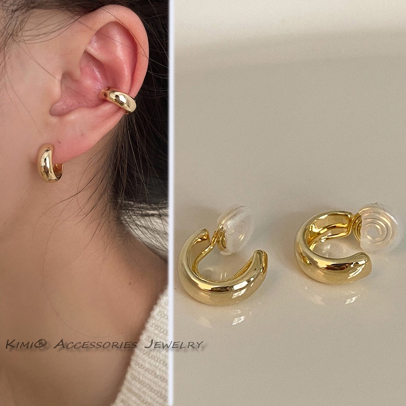 ชุดเครื่องประดับ ต่างหูห่วงทอง 14k แบบไม่เจาะ สําหรับผู้หญิง